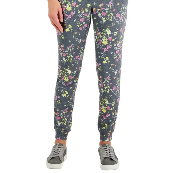 IDEOLOGY Floral Gray pansy Poppyseed Jogger Pants, Size XL - Picture 2 of 3